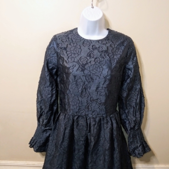 Muse Couture Navy Gothic Style, Rose Patterned Organza Brocade & Velvet Dress - Picture 2 of 13